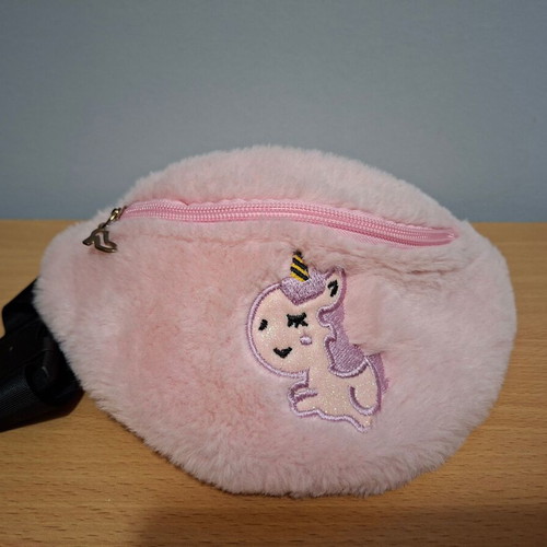 Waist bag for girls pink furry with unicorn, like new