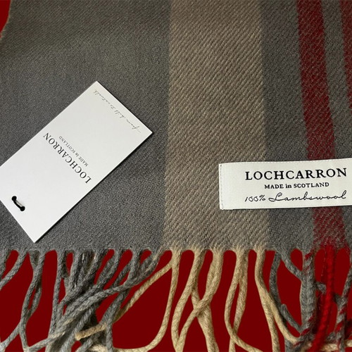 Scottish Lambswool Long Scarf new, gray and red