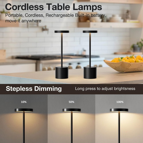 PreeOtti LED-281 Cordless LED Table Lamps Set of 2 New Black