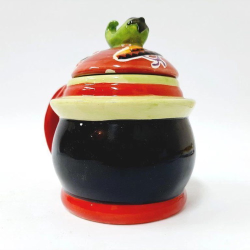 Vintage Glazed Ceramic Mug with Lid Hand Painted Penguin Design
