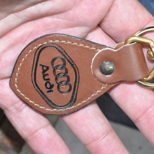 Vintage Audi leather keychain used with metal ring and hook