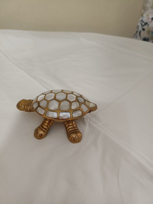 Brass turtle decoration with shell inlay