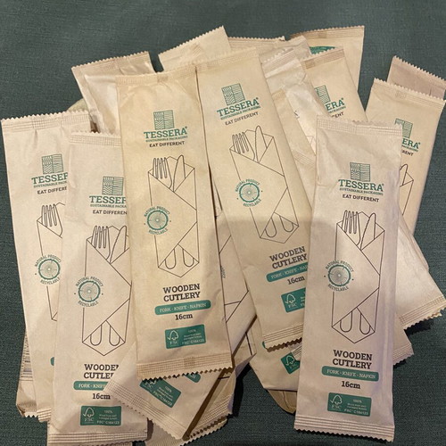 Wooden cutlery set new, pack of 28 with knife, fork, napkin