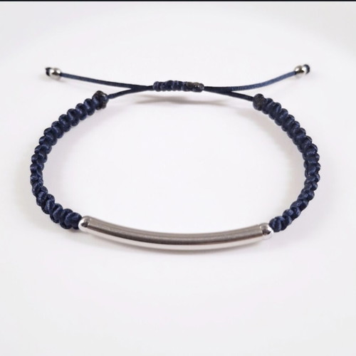 Macrame bracelet with dark blue cord and steel element new