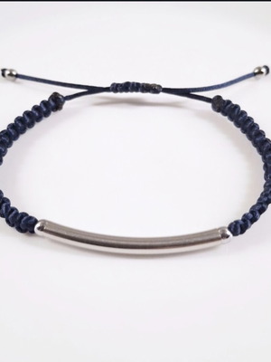Macrame bracelet with dark blue cord and steel element new
