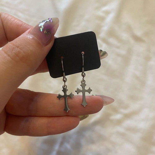 Steel earrings with small crosses handmade new