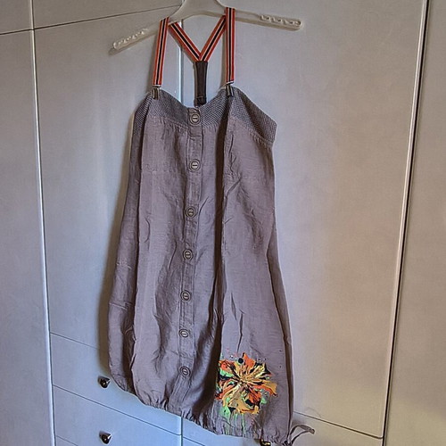 Enzzo beige linen dress with colorful flower print