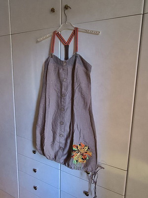 Enzzo beige linen dress with colorful flower print