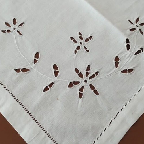 Cutwork doilies used, set of 3, white cotton