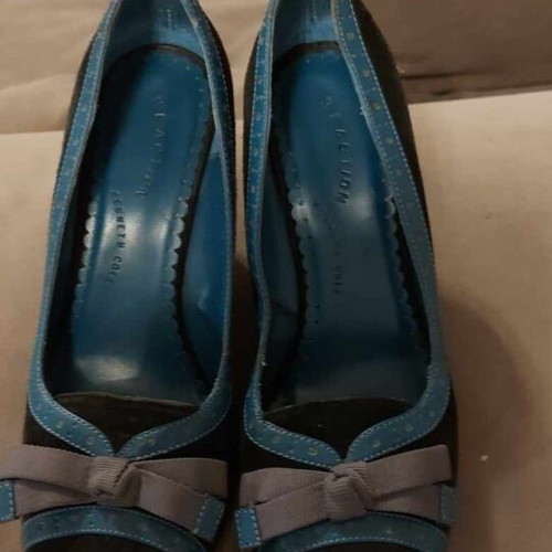 Platform pumps like new, leather, size 38, black and turquoise