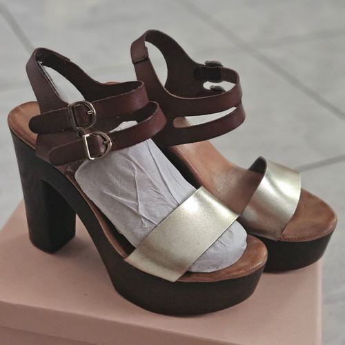 Charalas leather platform sandals, 14 cm heel, size 40