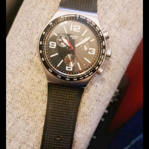 Swatch Irony Chrono Very Dark Grid 43mm black silicone watch like new