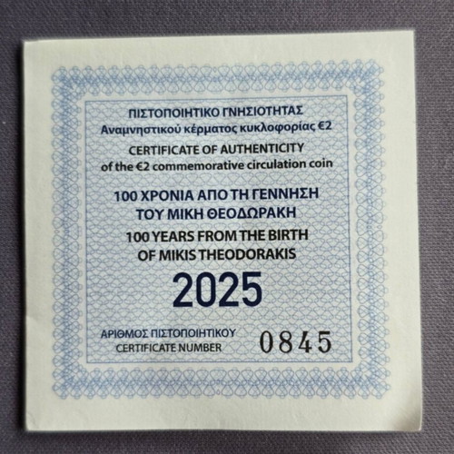 2 Euro Proof 2025 Mikis Theodorakis commemorative coin new