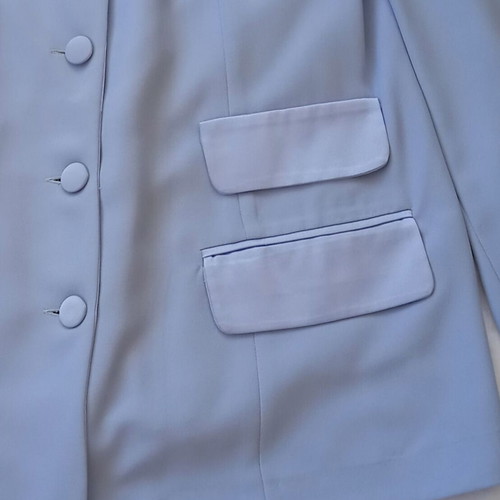 Gray-Blue suit like new with satin lapel collar and flap pockets
