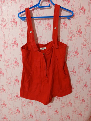 Denim women's salopette used, red, faded color