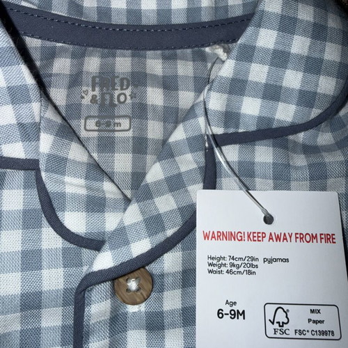 Fred & Flo Baby Pajama Set New with Tags, 2 Pieces, Blue Gingham