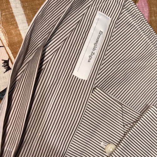 Zegna striped dress shirt XL, white and brown