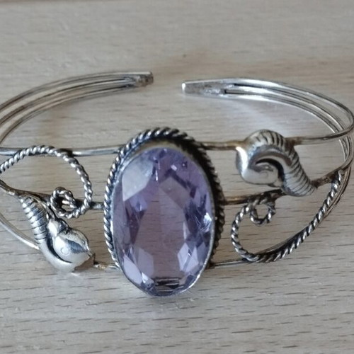Handmade adjustable bracelet with large purple stone like new