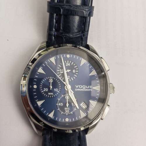 Vogue men's watch new, blue leather strap, 45mm dial, waterproof