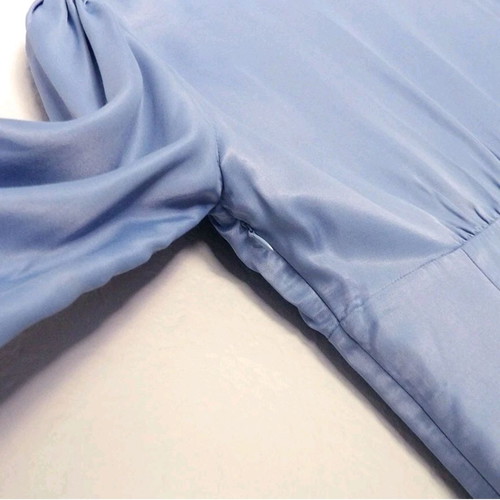 Zara satin blouse blue with puff sleeves, like new