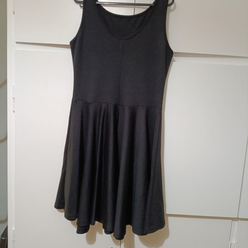 JLo black dress medium, alpha line knee length, like new