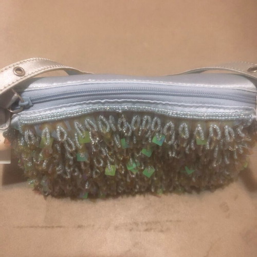 Satin blue hand bag like new with sequins