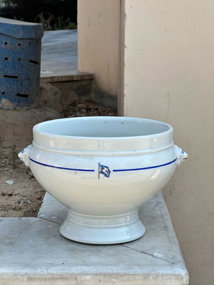 Porcelain soup tureen Larcher Limoges vintage used with nautical motifs