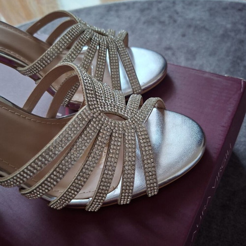 Silver sandals with rhinestones new, heel height 9cm, size 39