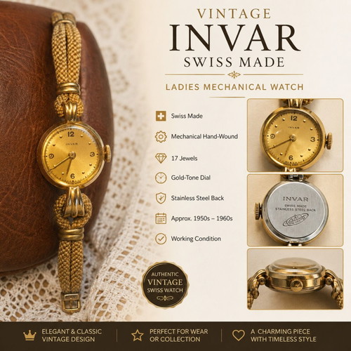 INVAR Swiss Made Ladies Mechanical Watch, 17 Jewels, Vintage
