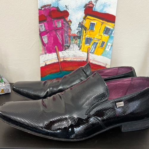 Aslanis men's patent leather moccasin shoes like new, size 42, black