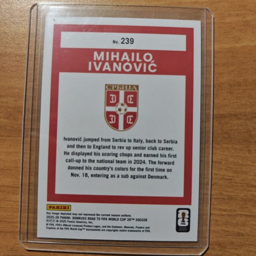Mihailo Ivanović 2025 Donruss Road to FIFA World Cup Rated Rookie Card Numbered /199