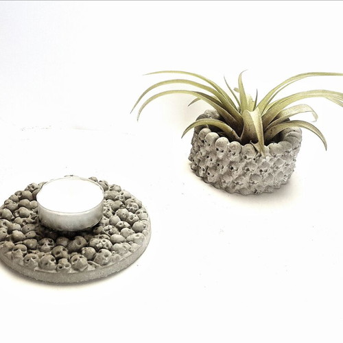 Handmade concrete skull candle holder, gothic decor