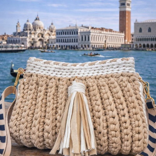 Venice Breeze handmade crochet crossbody bag new, beige