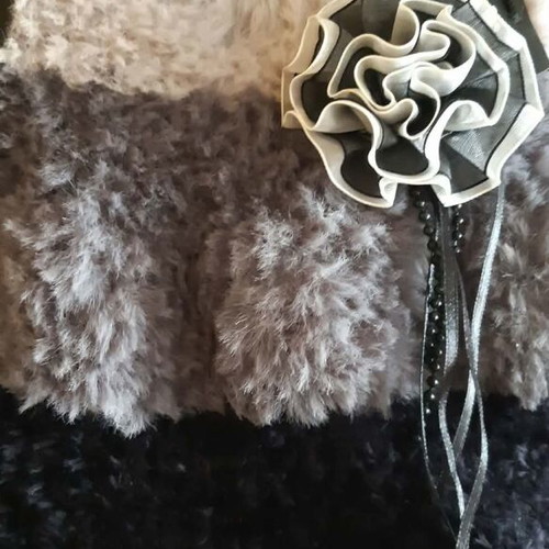 Handmade shoulder bag new with furry texture in black and gray