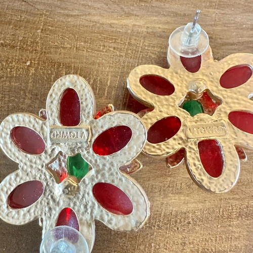 Earrings like new, large gold with stones and hallmark