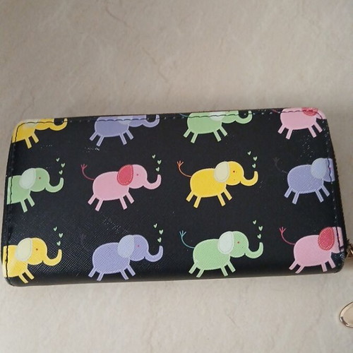 Wallet like new, black with colorful elephants