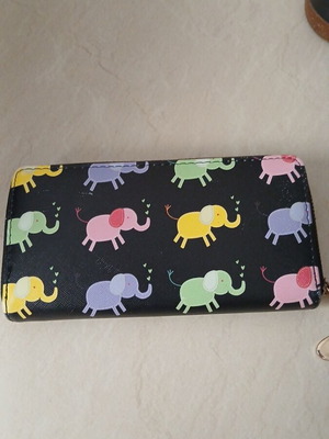 Wallet like new, black with colorful elephants