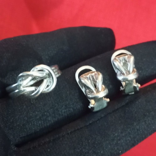 Lalaounis A21 925 Heracles Knot jewelry set like new, ring No. 54 and clip earrings