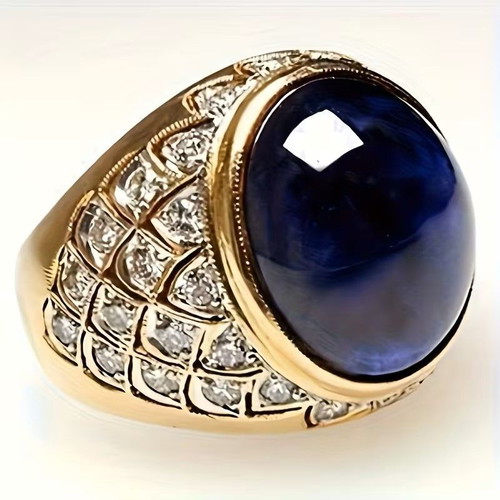 Modern men's ring with dark blue cubic zirconia "Dove Egg" size 60