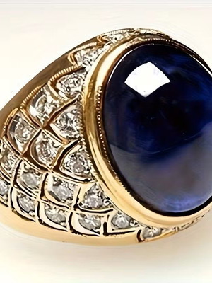 Modern men's ring with dark blue cubic zirconia "Dove Egg" size 60