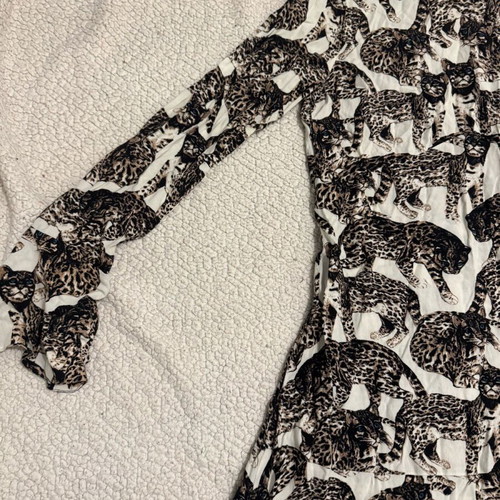 Mini dress long-sleeve with cats like new, H&M, white multicolor XS