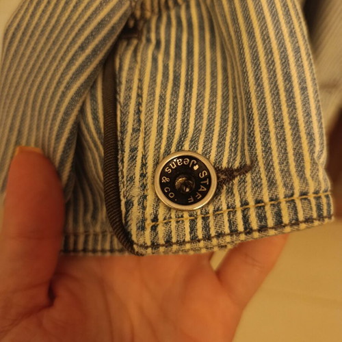 Staff Jeans & Co denim jacket, large, 3/4 sleeve, white and blue