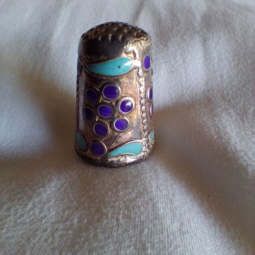 Silver thimble with enamel design 925, like new collectible