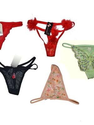 5 women's string panties new, size XS, black and red