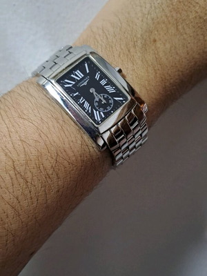 Longines women's silver watch with bracelet and black dial like new