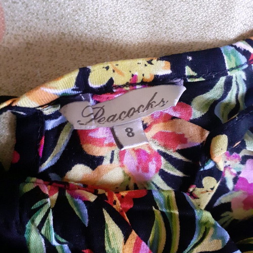 Peacocks summer blouse like new, black with floral design, size 8