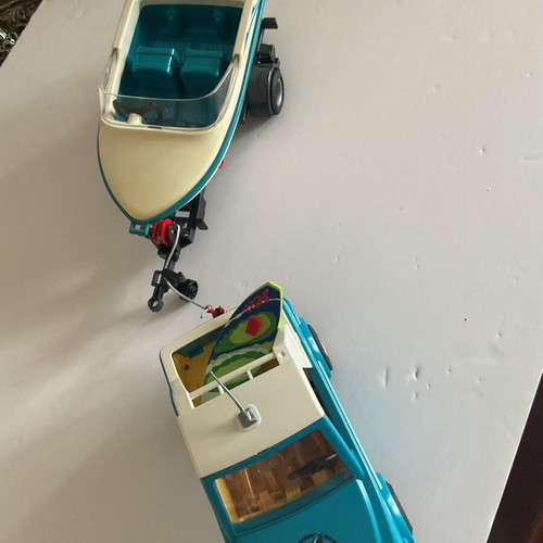 Playmobil car with trailer and boat like new