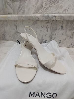 Mango white sandals size 39 heel 5cm new