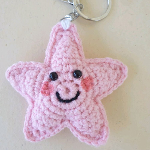 Amigurumi Star Keychain Pink Silver Made to Order
