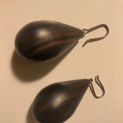 Wooden teardrop earrings like new, ebony, vintage Isidore Domingo